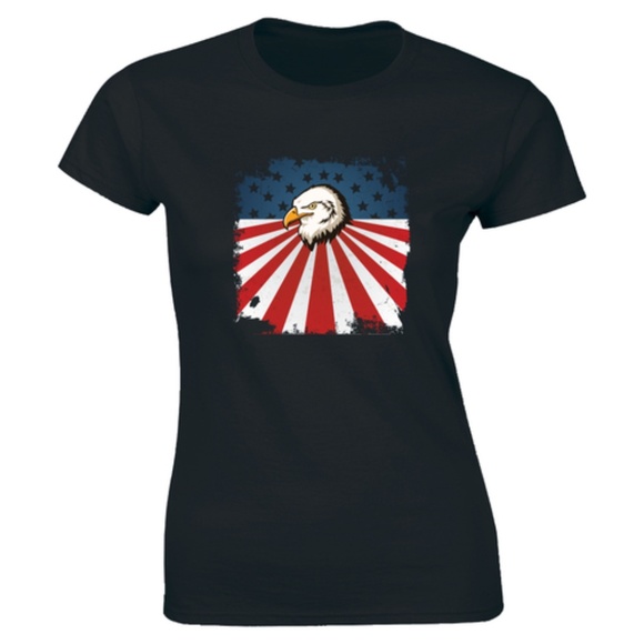 Half It Tops - Usa Flag Eagle Bird Of Prey American T-shirt Tee Half It Tops - Usa Flag Eagle Bird Of Prey American T-shirt Tee